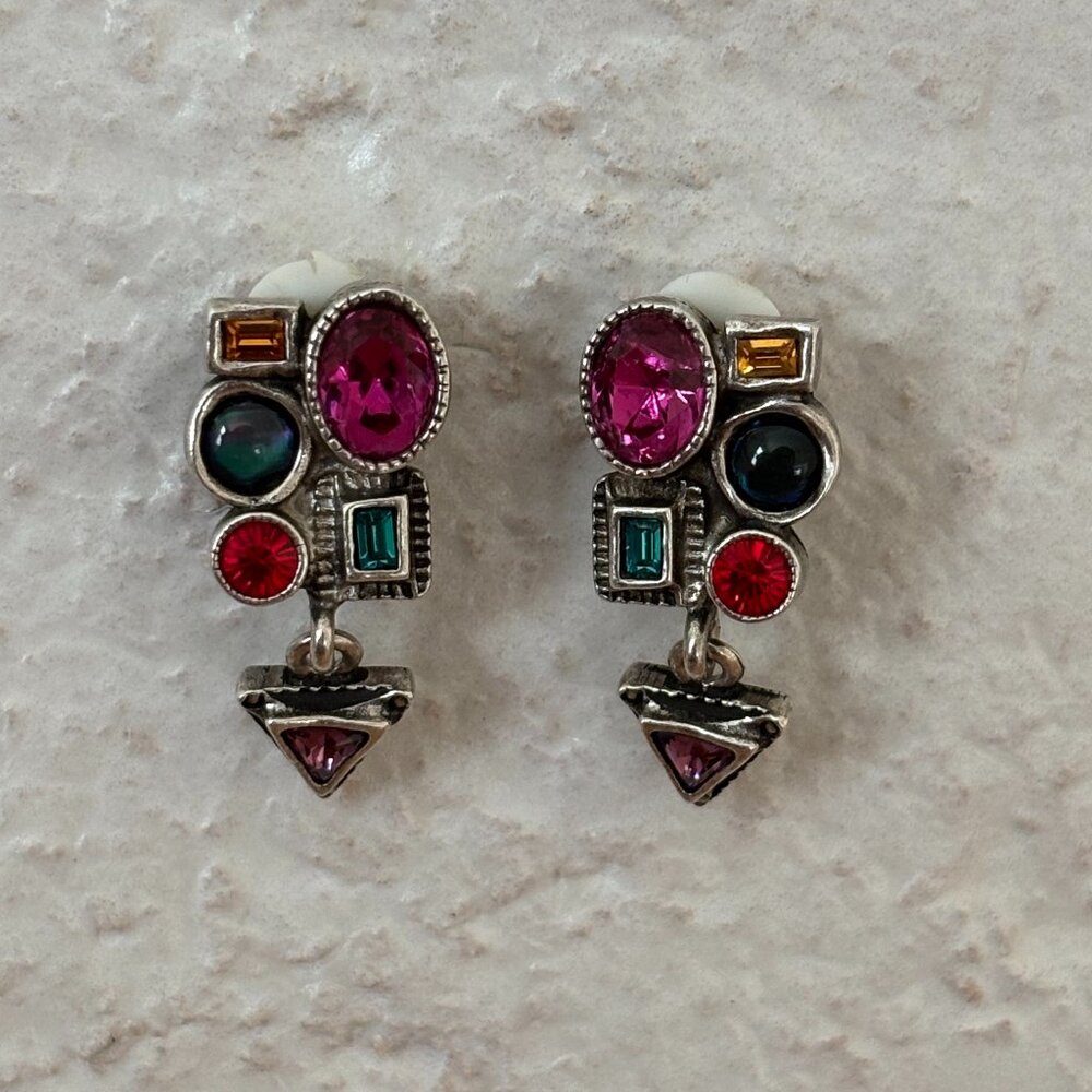 Patricia Locke Clip-On Earrings - Multicolor Art Glass